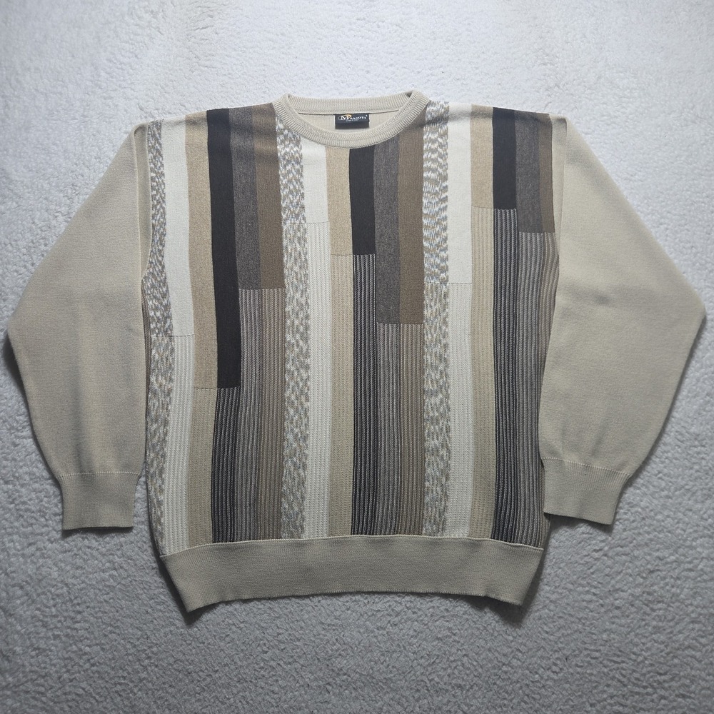 Massoti Crewneck Sweater Men's XL Textured Stripe Knit Made In Italy Wool Blend